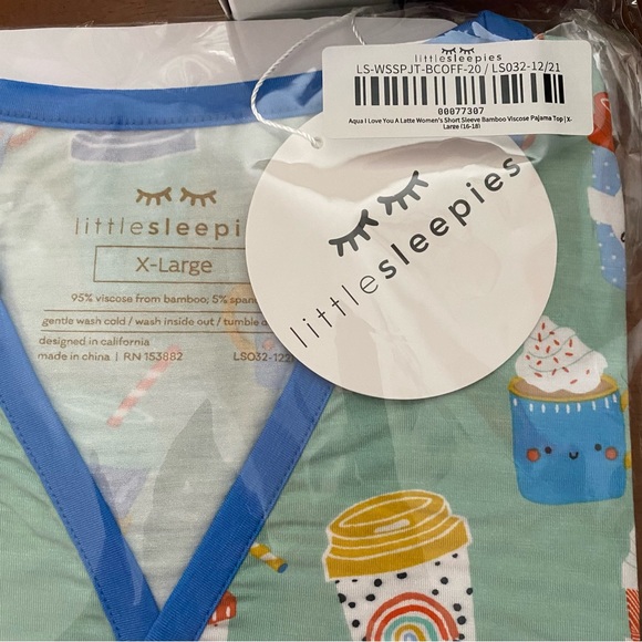 🚩SOLD🚩New! Little Sleepies Aqua I Love You A Latte Bamboo Pajama Top - NWT - Picture 5 of 7
